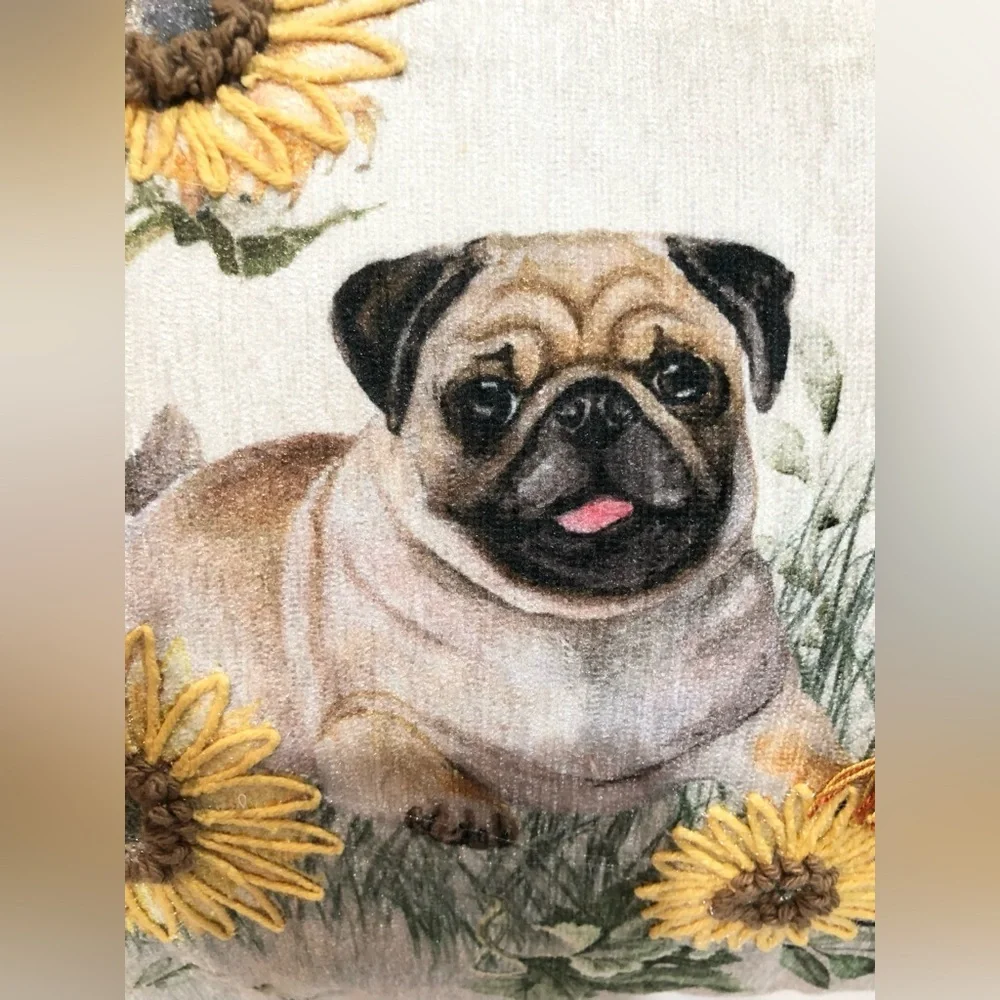 Super cute trio of puppies‎ dogs fringed decor pillow new